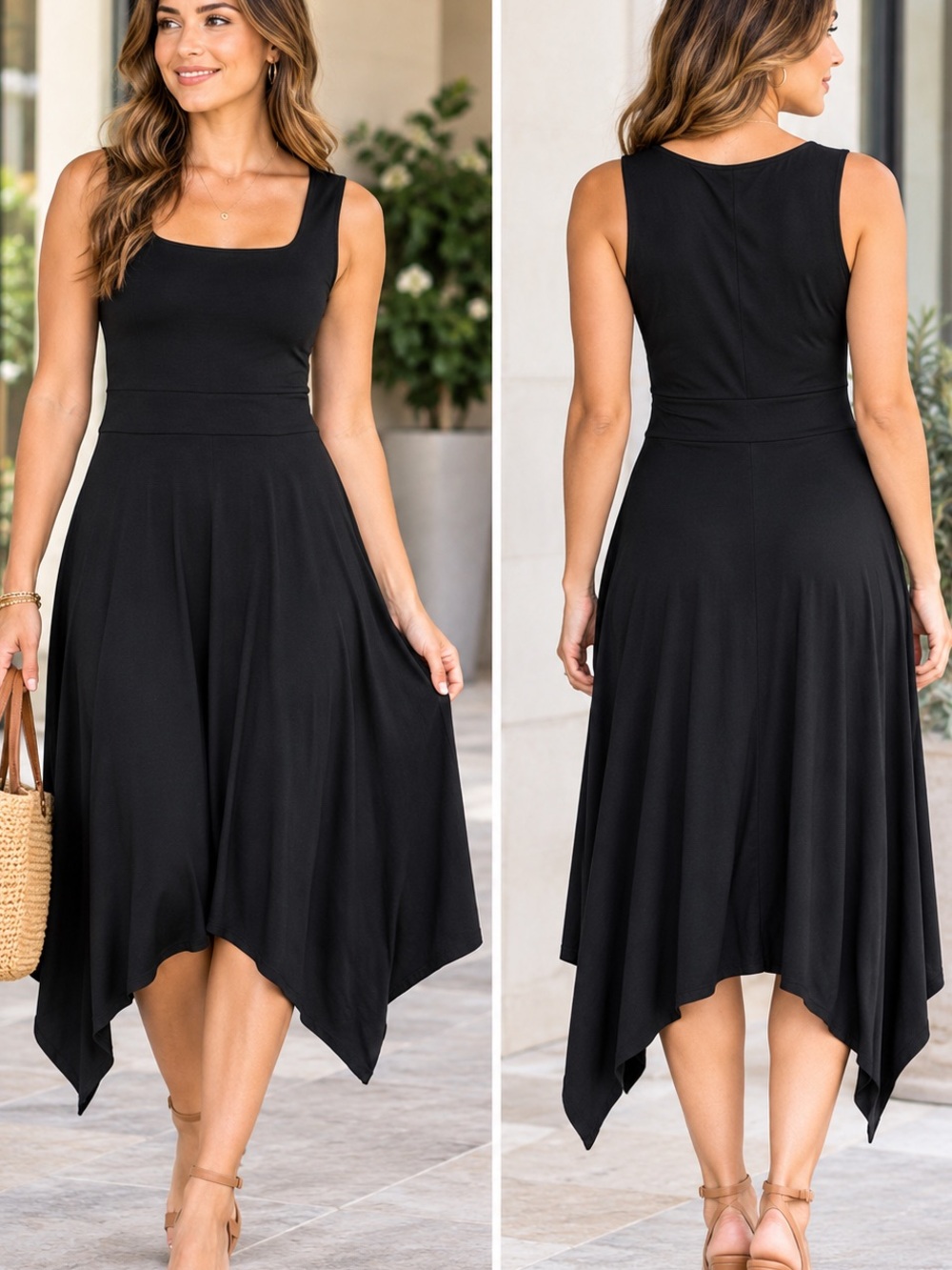 Pact Organic Cotton Black Dress Womens Size M Asymmetrical High Low Hem Pockets